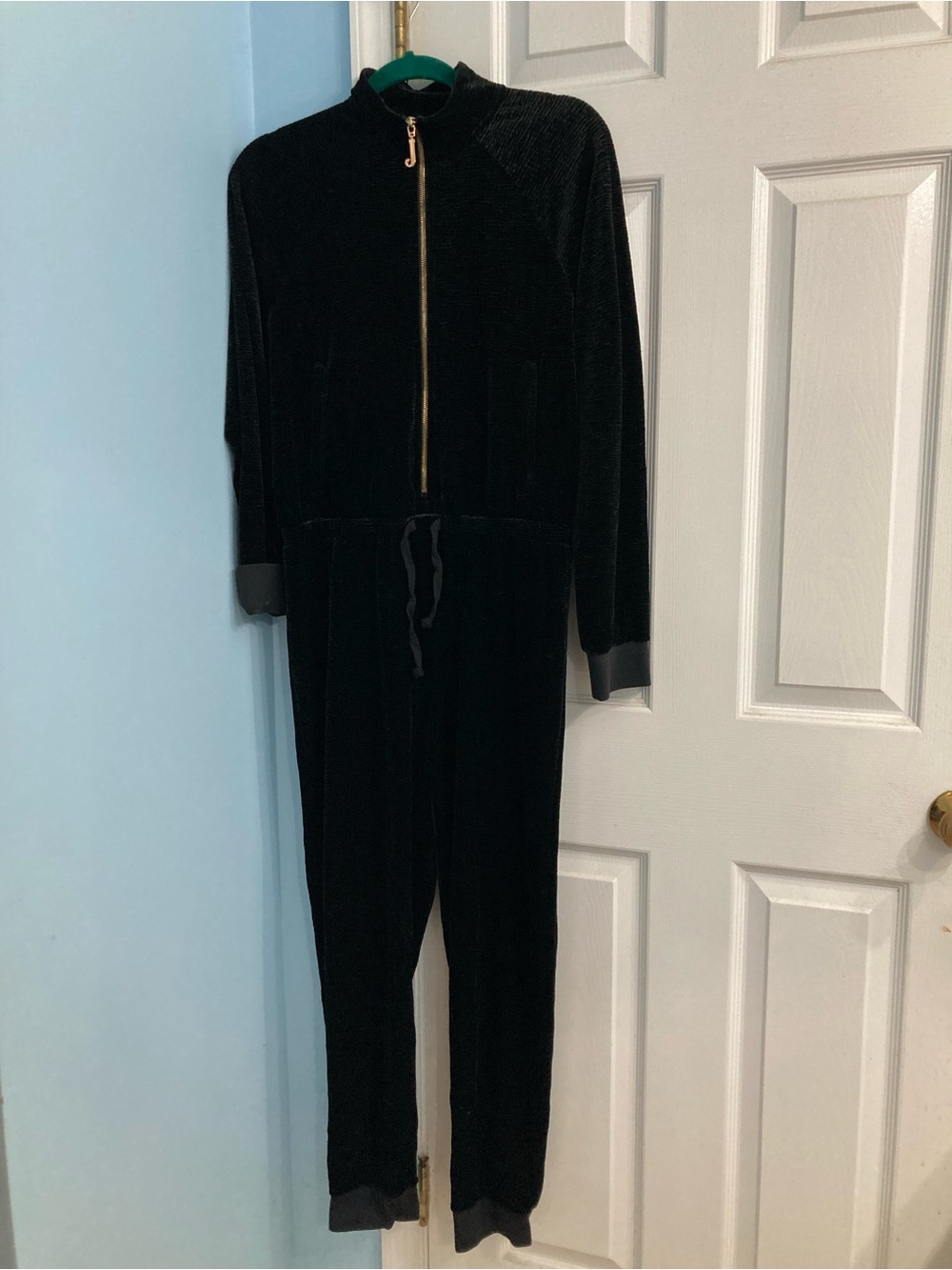 Juicy Couture Black Label Velvet Zip-Front Jumpsuit with Gold Hardware